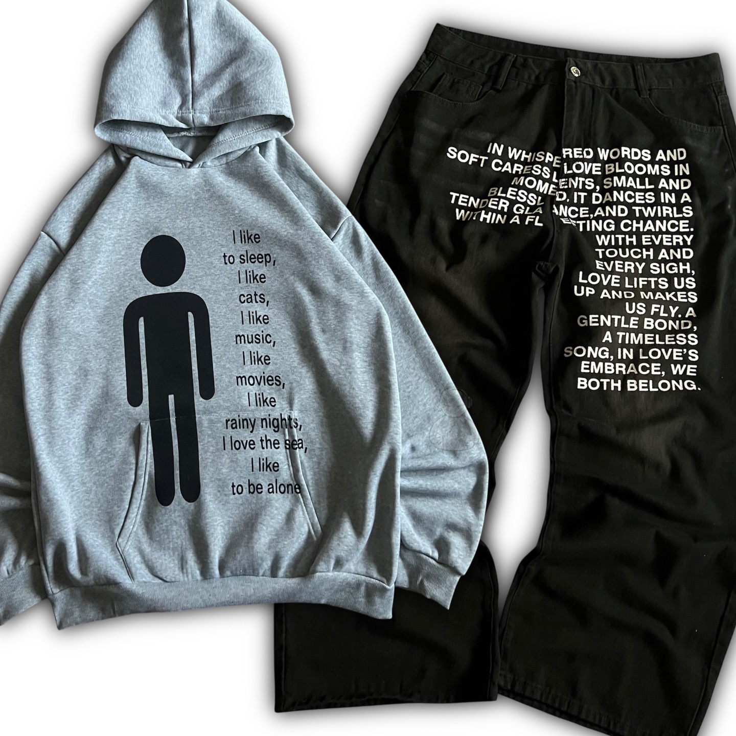 Streetwear Zipper - Amerikanisches Muster Buchstaben-Jeans Y2K Herren Hoodie-Sets