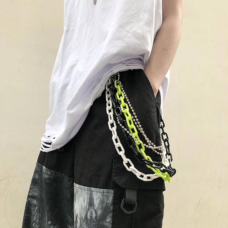 Off White Belt - Abnehmbare Punk-Taillenkette, Hosenkette für Damen und