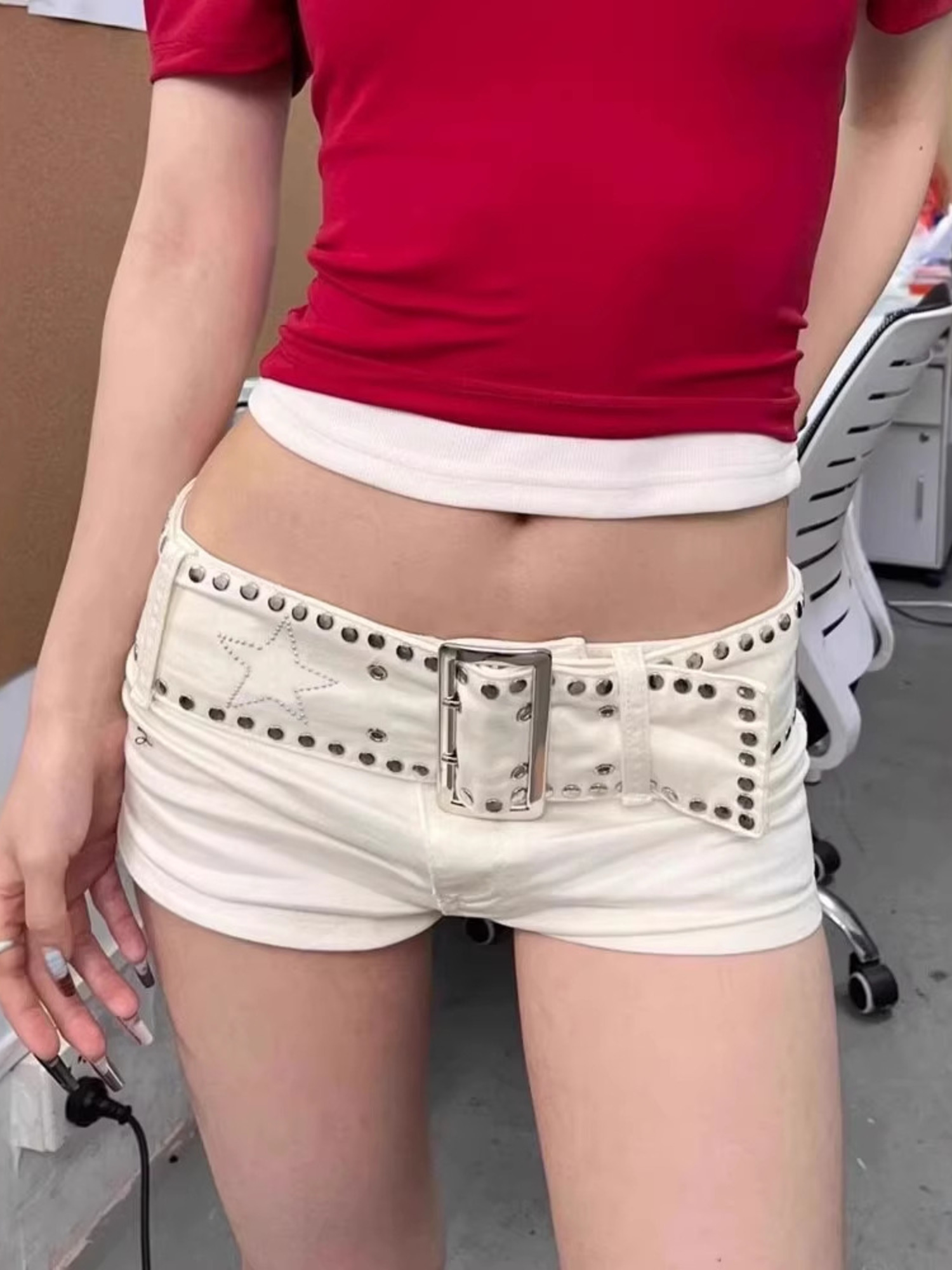 Streetwear Brand Shorts - Damen Low-Rise Weiße Denim-Shorts Y2K mit