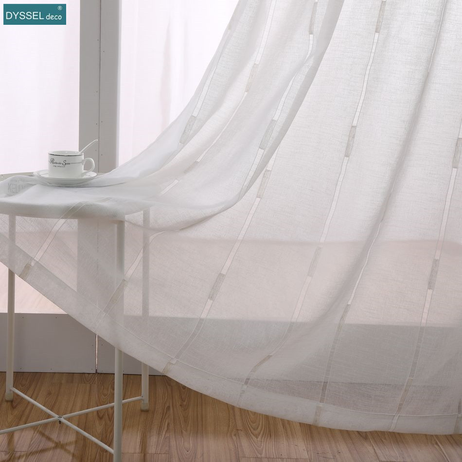 Off White Belt - Moderner Deco-Leinen-gestreifter cremefarbener, halbtransparenter Tüllvorhang im