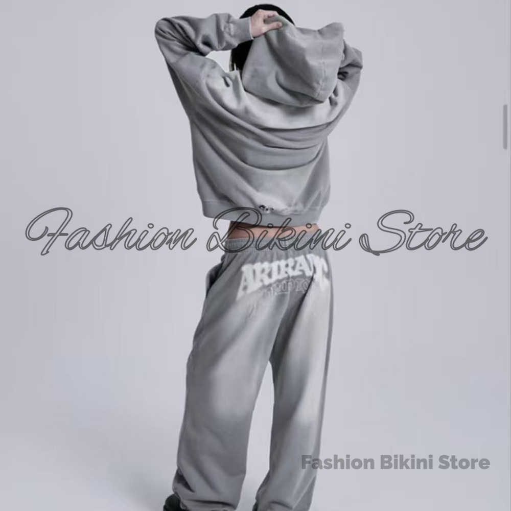 Streetwear Zipper - NEUER gewaschener grauer Retro-Hoodie mit 3D-Stickerei