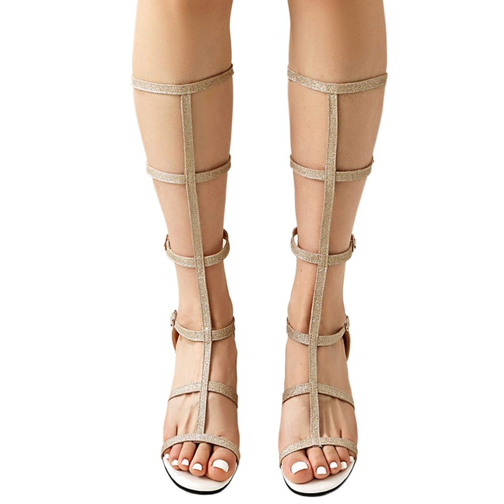 Streetwear Zipper - Damen-Riemchensandalen im Gladiator-Stil mit Blockabsatz, hoher
