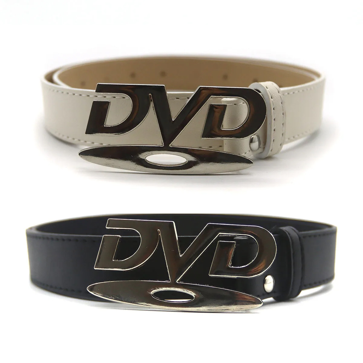 Off White Belt - Unisex Nostalgischer DVD-Schnallengürtel Vielseitiger Schwarz-Weißer Dekorativer