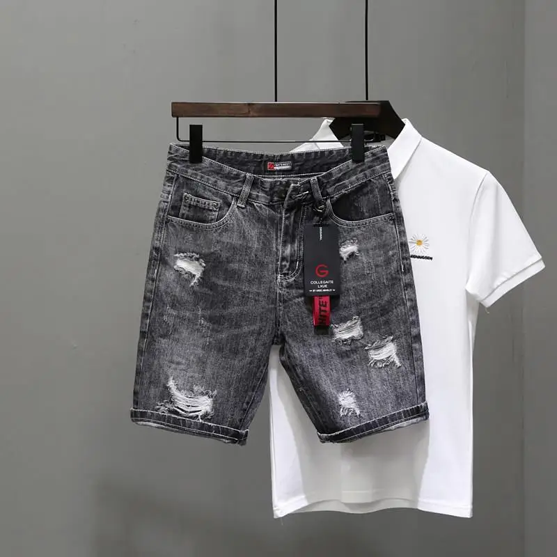 Streetwear Brand Shorts - Herren kurze Jeans Hosen schwarz grau