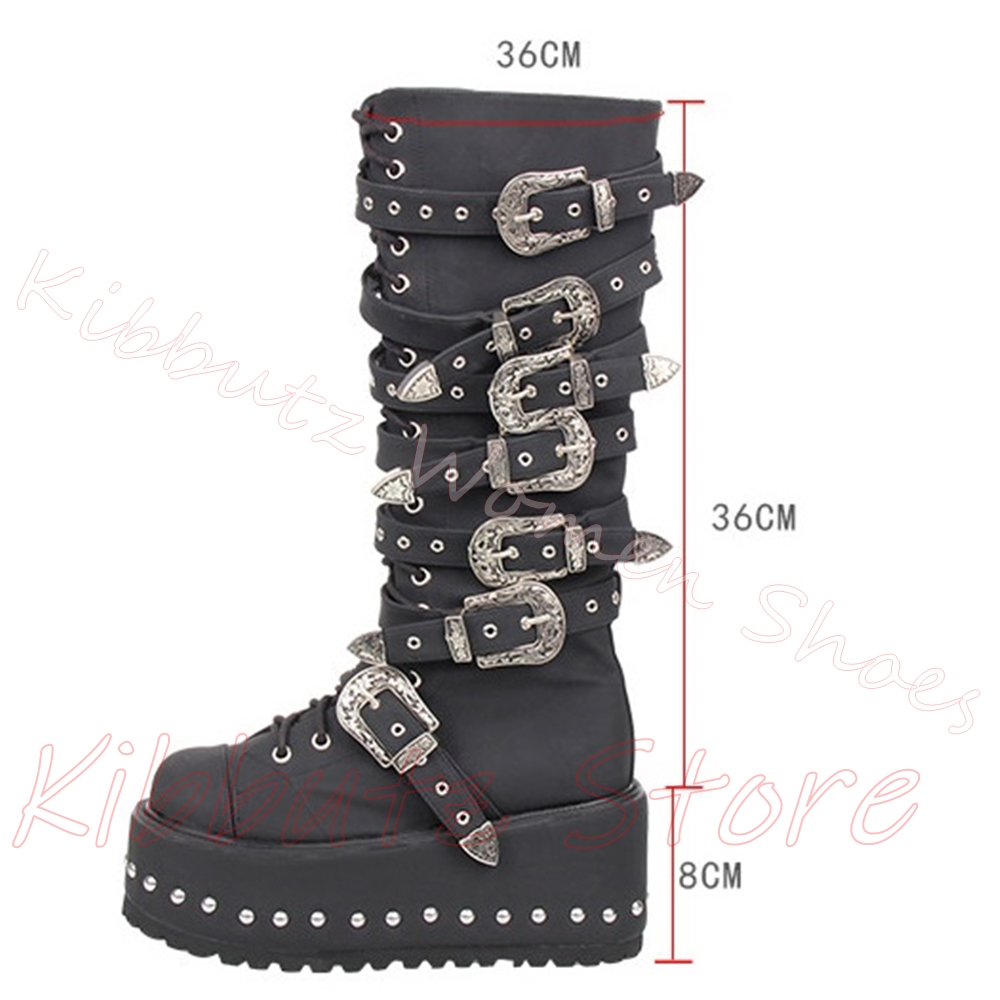 Gothic Plateau-Kniehohe Stiefe – Streetwear Zipper Bewertung und Preis